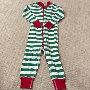 Hanna Andersson Striped Green and White Pajama with Red Trim